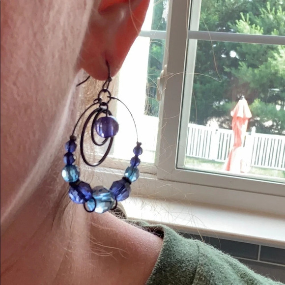 Blue and Steel Gray Round Earrings - Picture 5 of 6